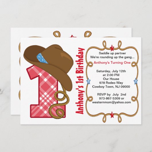 Western Big One Boy Geburtstag Einladung (Vorne/Hinten)