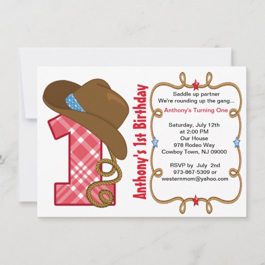 Western Big One Boy Geburtstag Einladung (Vorderseite)
