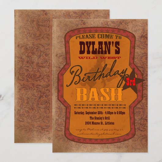 Western Birthday Bash Einladung (Vorne/Hinten)