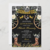 Western Black and Gold Charra Boots 15 Años Einladung (Vorderseite)