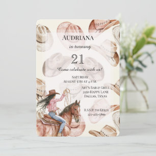 Western Black Hair Cowgirl Hats Birthday Einladung