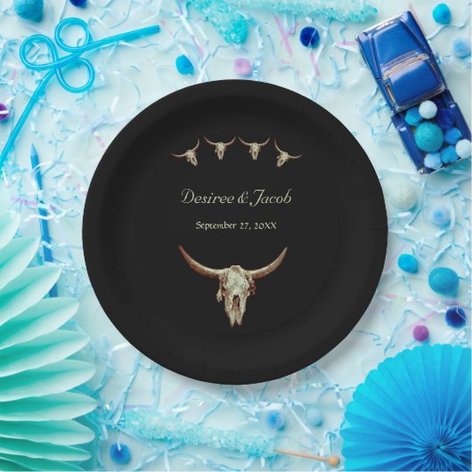 Western Black Rustic Wedding Kuh Bull Skull Pappteller (Party)