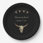 Western Black Rustic Wedding Kuh Bull Skull Pappteller (Vorderseite)