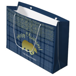 Western Blauer Tartan und Goldener Bär Große Geschenktüte