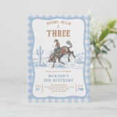 Western Blue Boys Rodeo 3rd Birthday Invitation Einladung (Stehend Vorderseite)