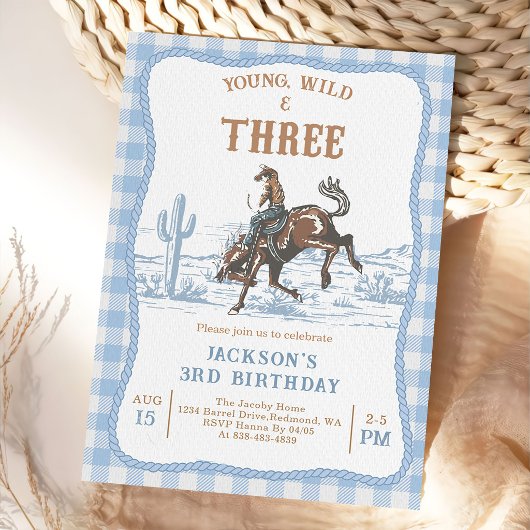 Western Blue Boys Rodeo 3rd Birthday Invitation Einladung