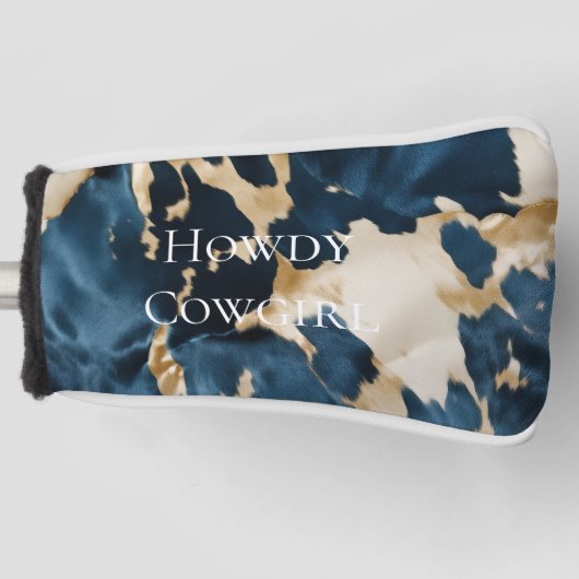 Western Blue Brown Gold Cowhide Golf Headcover (Vorderseite)