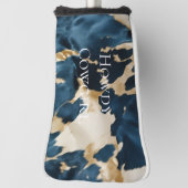 Western Blue Brown Gold Cowhide Golf Headcover (Rotieren 90)