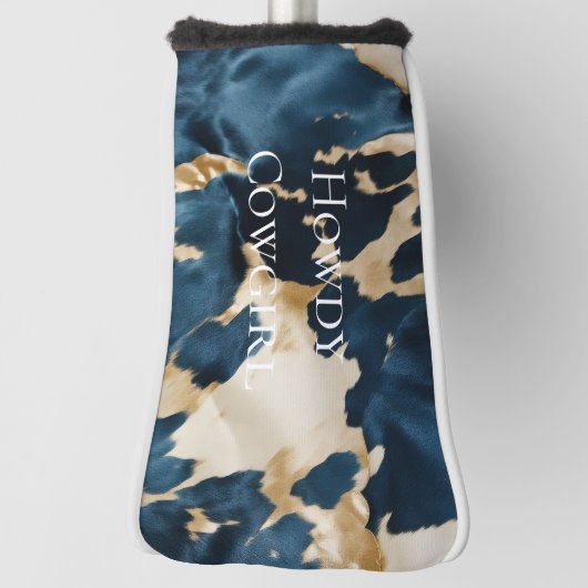 Western Blue Brown Gold Cowhide Golf Headcover (Rotieren 90)