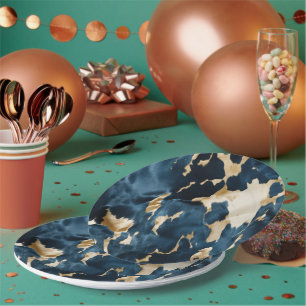 Western Blue Brown Gold Cowhide Pappteller