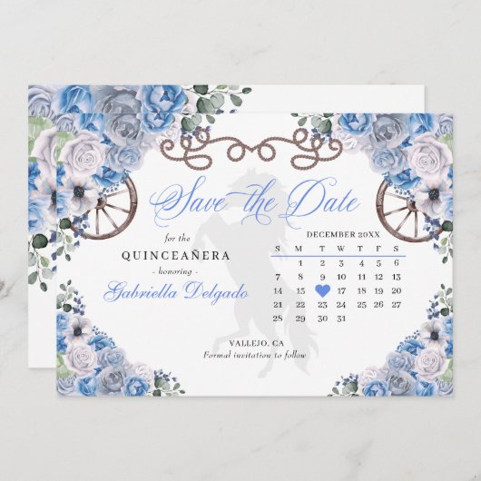 Western Blue Charro Quinceañera Save the Date Einladung (Vorne/Hinten)