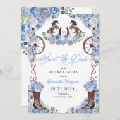 Western Blue Charro Save the Date Quinceañera Einladung (Vorne/Hinten)