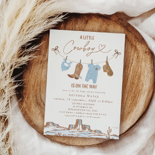 Western Blue Clothesline Kleine Cowboy Babydusche Einladung