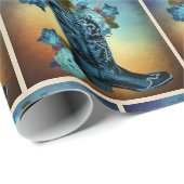 Western Blue Cowboy Boot mit Rose auf Sonnenunterg Geschenkpapier (Rolleneckpunkt)
