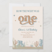 Western Blue Cowboy First Geburtstag Einladung (Vorderseite)