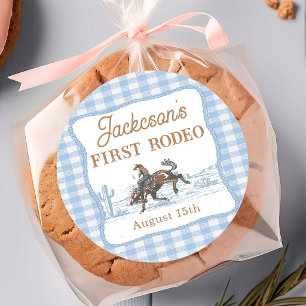 Western Blue Cowboy Rodeo Geburtstagsaufkleber Runder Aufkleber