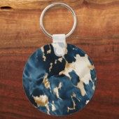 Western Blue Cream Gold Cowboy Cowgirl Cowhide Schlüsselanhänger (Rückseite)