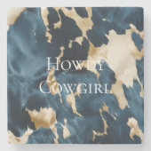 Western Blue Cream Gold Cowboy Cowgirl Cowhide Steinuntersetzer (Vorderseite)