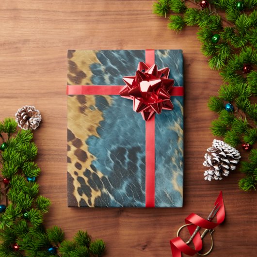 Western Blue Gold Cowhide Geschenkpapier (Feiertagsgeschenk)