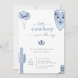 Western Blue Little Cowboy Baby Dusche Einladung