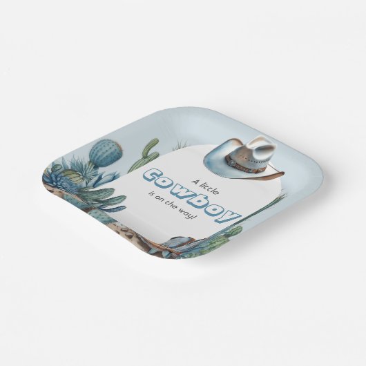 Western Blue Little Cowboy Rodeo Kinderdusche Pappteller (Gewinkelt)