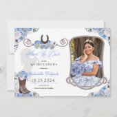 Western Blue Quinceañera Save the Date Foto Einladung (Vorderseite)
