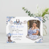 Western Blue Quinceañera Save the Date Foto Einladung (Stehend Vorderseite)