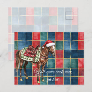 Western Blue Red Horse Frohe Weihnachten Y'all Postkarte
