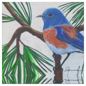 Western Bluebird in Pine Fabric Stoff (Nahaufnahme)