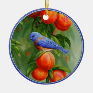 Western Bluebird und reifen Pfirsiche Keramikornament