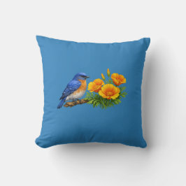 Western Bluebird with California Poppies  Kissen