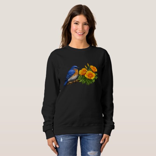 Western Bluebird with California Poppies  Sweatshirt (Vorne ganz)