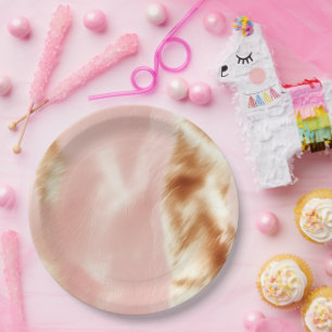 Western Blush Pink Brown Cowhid Pappteller