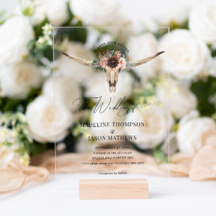 Western Bohemische Blumenkuh Hochzeit Acryleinladungen