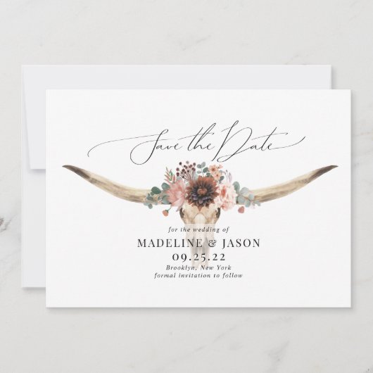 Western Bohemische Blumenkuh Hochzeit Save The Date (Vorderseite)