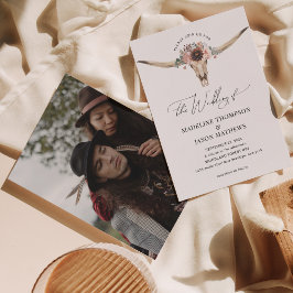 Western Bohemische Blütenkuh Foto Hochzeit Einladung