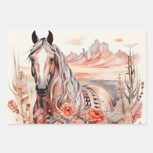 Western BoHo Aquarellfarbendekoupage Geschenkpapier Set (Vorderseite)