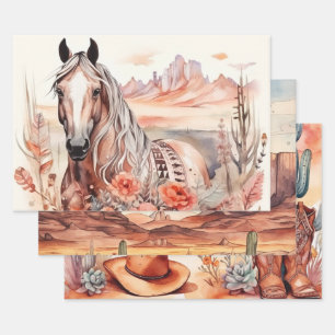 Western BoHo Aquarellfarbendekoupage Geschenkpapier Set