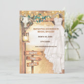 Western Boho Brautkleid Schädel Blumenleuchten Einladung (Stehend Vorderseite)