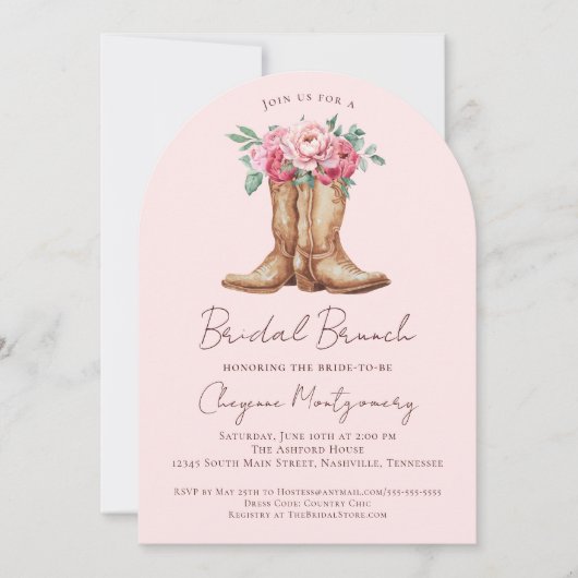 Western Boho Bridal Brunch Blush Pink Floral Einladung (Vorderseite)