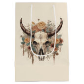 Western Boho Bull Skull Blumendekoupage Mittlere Geschenktüte (Rückseite)