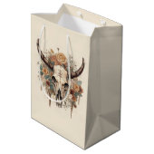 Western Boho Bull Skull Blumendekoupage Mittlere Geschenktüte (Rückseite Schrägansicht)