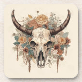 Western Boho Bull Skull Floral Getränkeuntersetzer (Vorderseite)