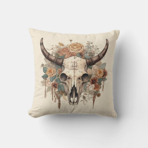 Western Boho Bull Skull Floral Kissen