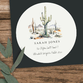 Western Boho Cactus Desert Landscape Address Runder Aufkleber