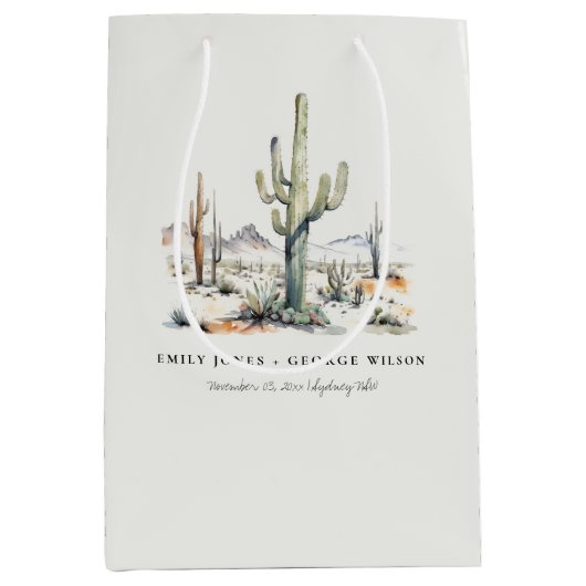 Western Boho Cactus Desert Landscape Wedding Mittlere Geschenktüte (Vorderseite)