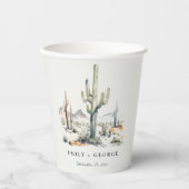 Western Boho Cactus Desert Landscape Wedding Pappbecher (Vorderseite)