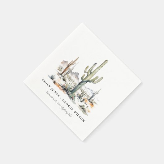 Western Boho Cactus Desert Landscape Wedding Serviette (Ecke)