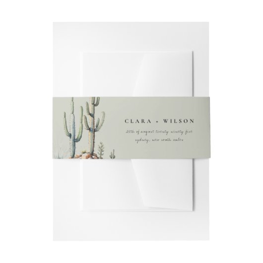 Western Boho Cactus Desert Sage Green Wedding Einladungsbanderole (Vorderseite Beispiel)