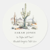 Western Boho Cactus Wüste Landscape Address Runder Aufkleber (Vorderseite)